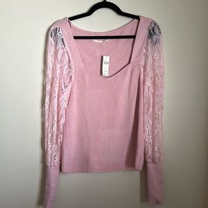 Anthropologie Pink knit & lace shirt